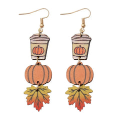 Adorable Fall Pumpkin Spice Coffee Wood Earrings